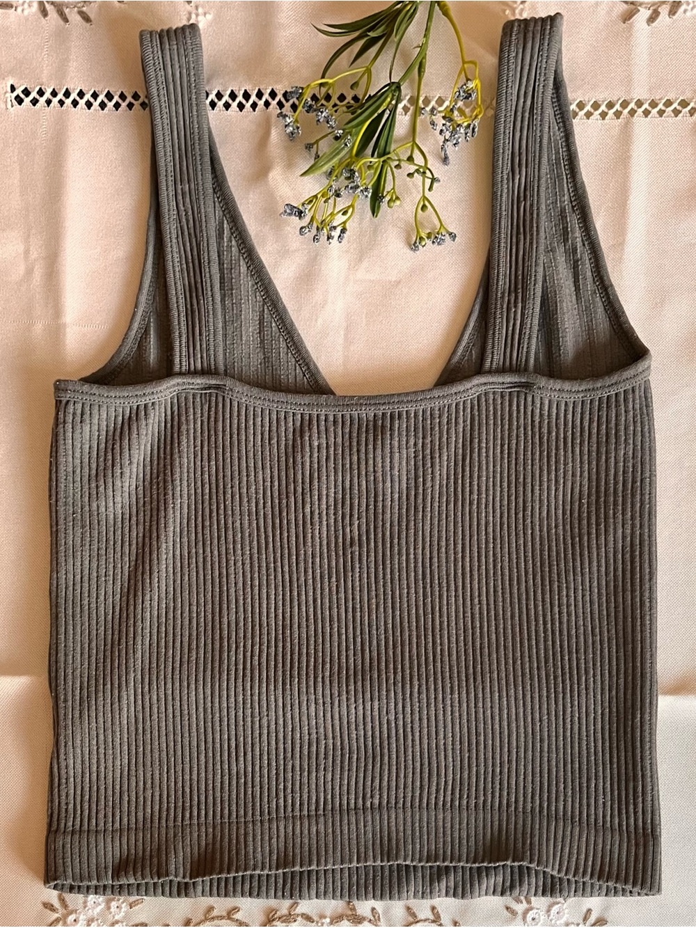 FREE PEOPLE Solid Rib Grey Cropped Tank Top - Picture 7 of 9